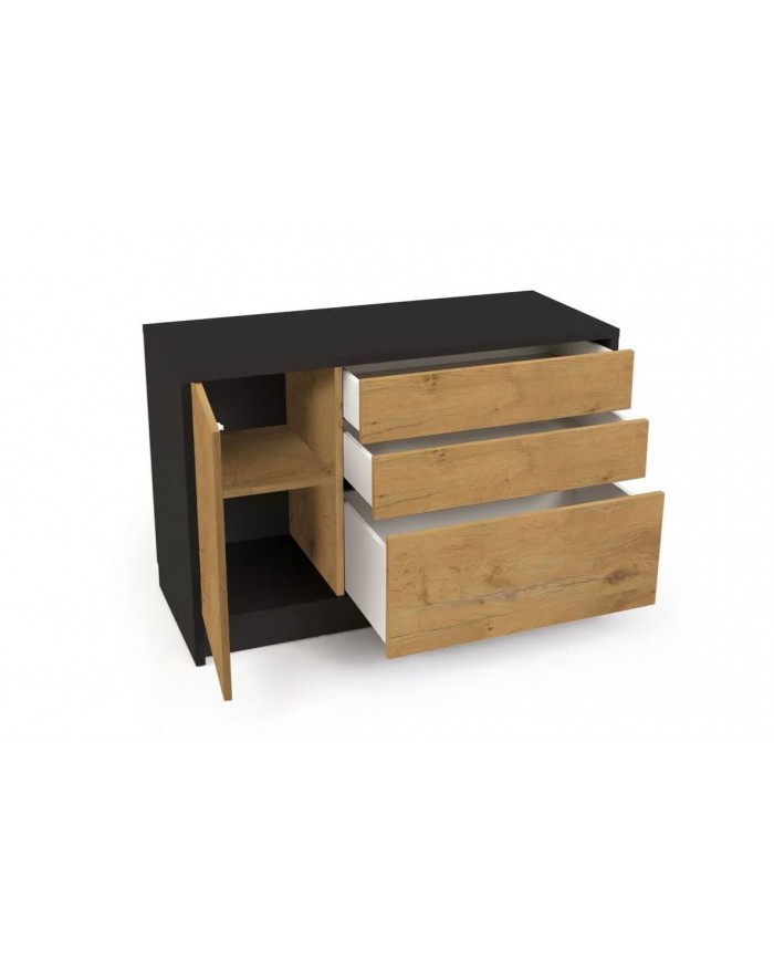 Commode une porte et trois tiroirs système Push & Pull 120 cm Deluxe