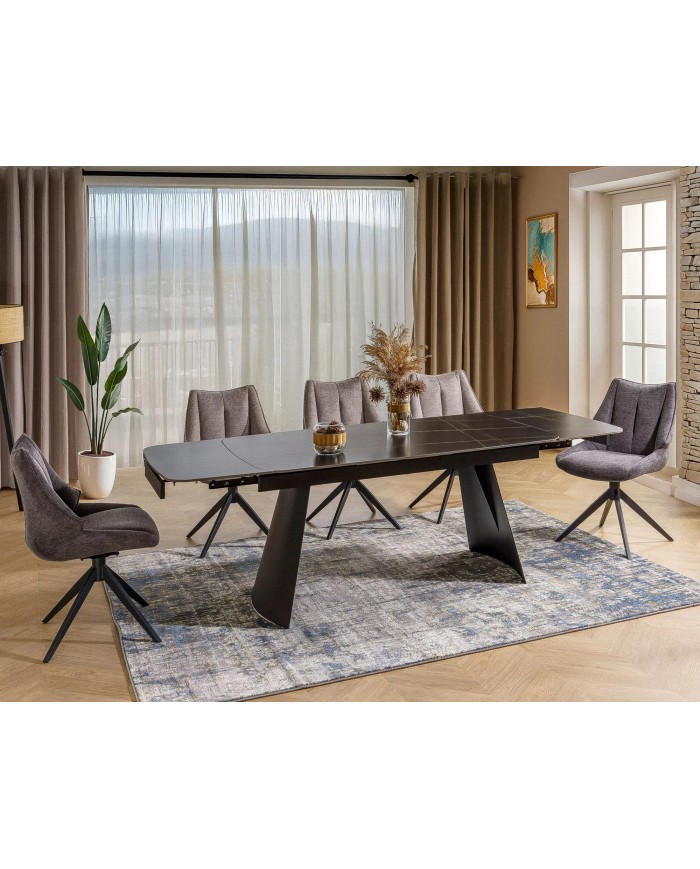 Table céramique extensible 90x160 (240) cm BACARDI Plateau noir Mat