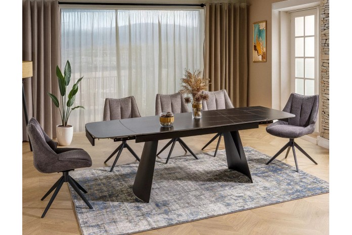 Table céramique extensible 90x160 (240) cm BACARDI Plateau noir Mat
