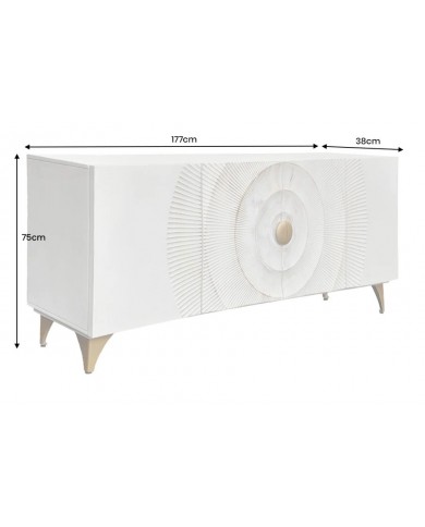 Buffet bois massif de manguier 180 cm effet 3D blanc AMMONIS