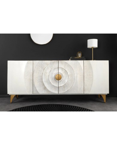 Buffet bois massif de manguier 180 cm effet 3D blanc AMMONIS