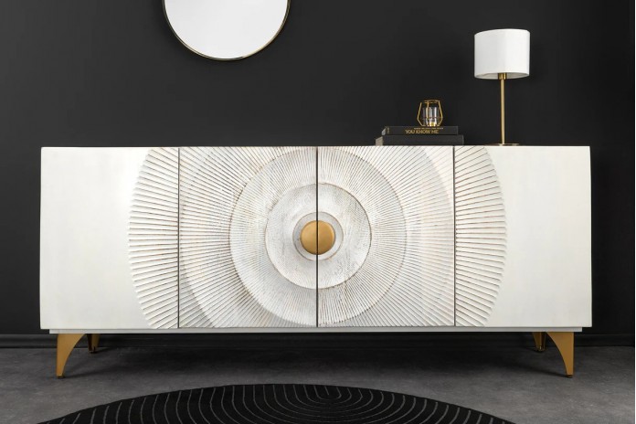Buffet bois massif de manguier 180 cm effet 3D blanc AMMONIS