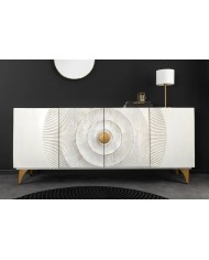 Buffet bois massif de manguier 180 cm effet 3D blanc AMMONIS