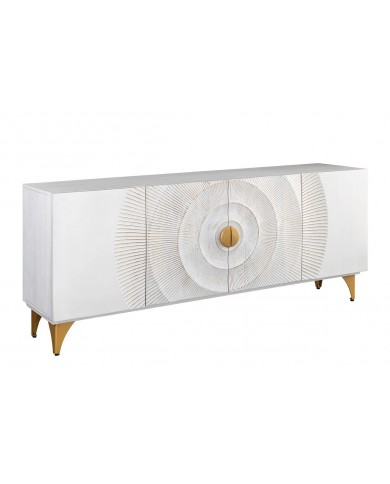 Buffet bois massif de manguier 180 cm effet 3D blanc AMMONIS