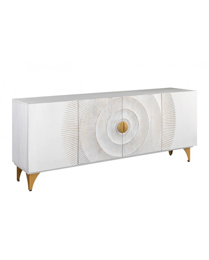 Buffet bois massif de manguier 180 cm effet 3D blanc AMMONIS