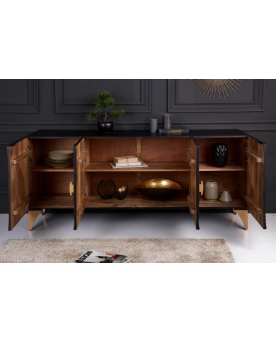 Buffet bois massif de manguier 180 cm effet 3D noir AMMONIS