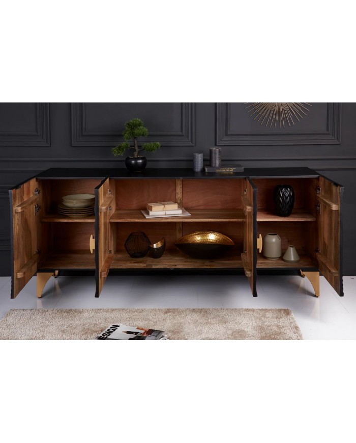 Buffet bois massif de manguier 180 cm effet 3D noir AMMONIS