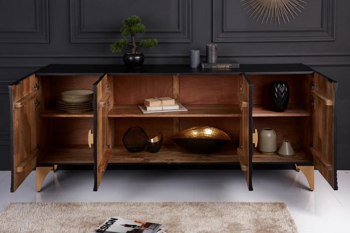 Buffet bois massif de manguier 180 cm effet 3D noir AMMONIS