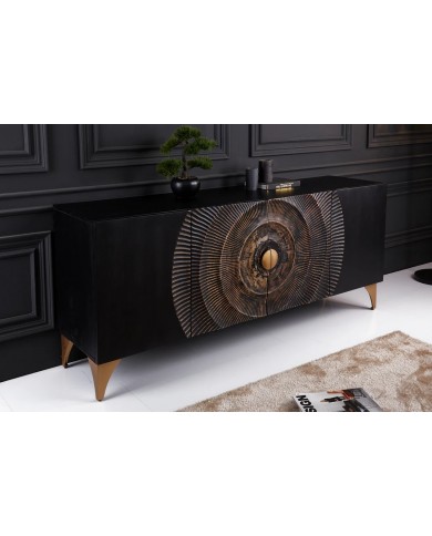 Buffet bois massif de manguier 180 cm effet 3D noir AMMONIS