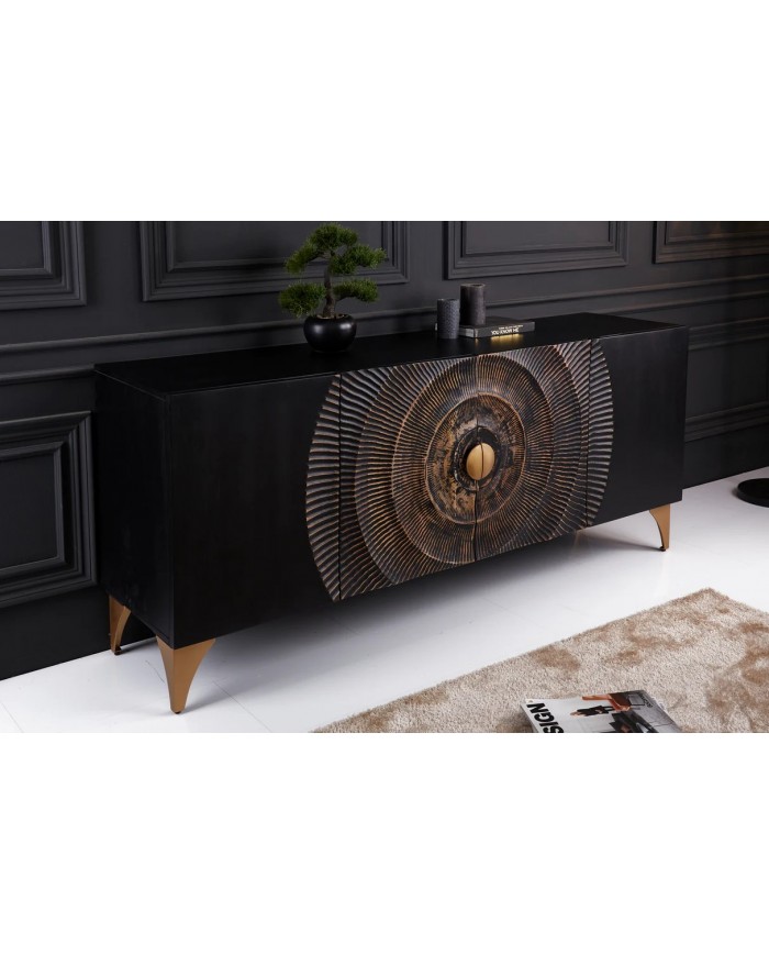 Buffet bois massif de manguier 180 cm effet 3D noir AMMONIS