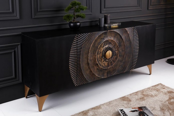 Buffet bois massif de manguier 180 cm effet 3D noir AMMONIS