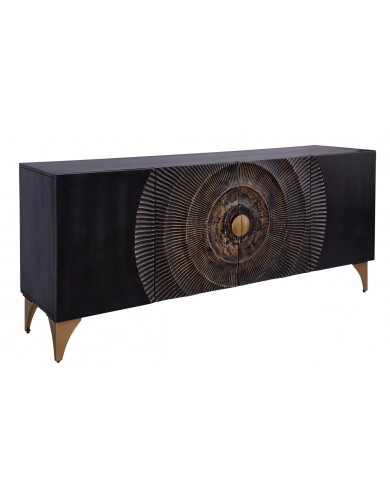 Buffet bois massif de manguier 180 cm effet 3D noir AMMONIS