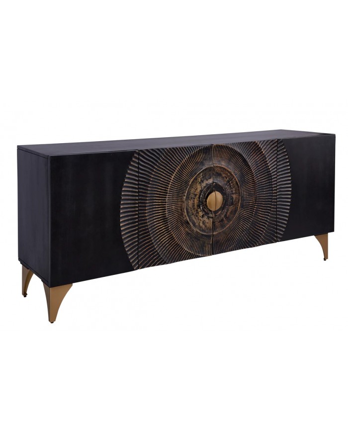 Buffet bois massif de manguier 180 cm effet 3D noir AMMONIS