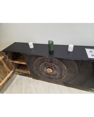Buffet bois massif de manguier 180 cm effet 3D noir AMMONIS
