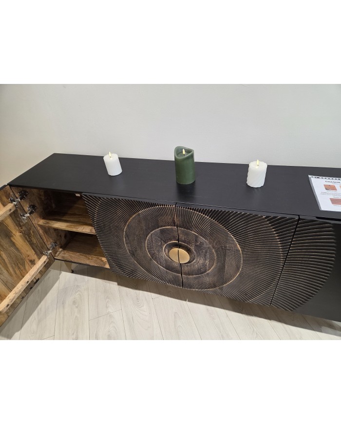 Buffet bois massif de manguier 180 cm effet 3D noir AMMONIS