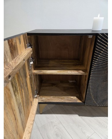 Buffet bois massif de manguier 180 cm effet 3D noir AMMONIS