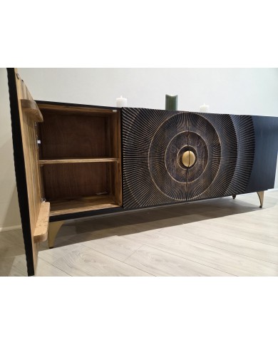 Buffet bois massif de manguier 180 cm effet 3D noir AMMONIS