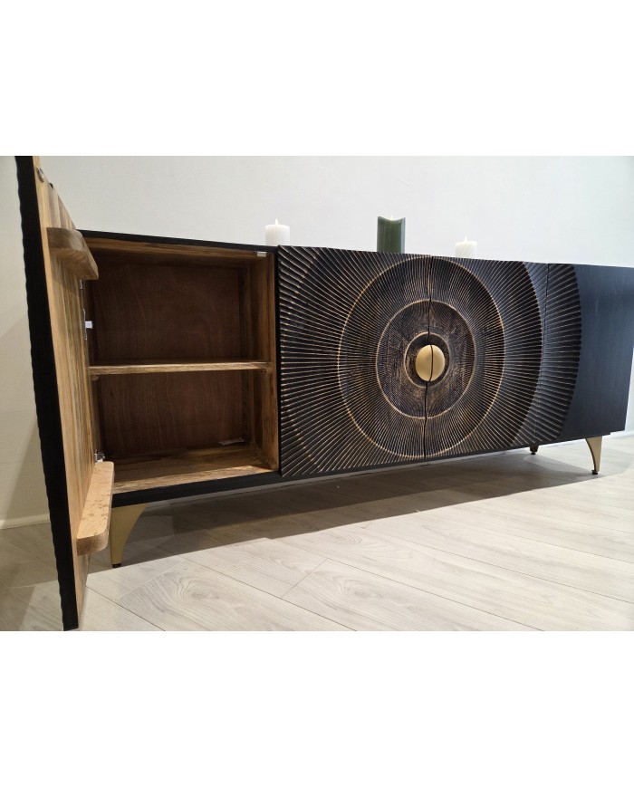 Buffet bois massif de manguier 180 cm effet 3D noir AMMONIS