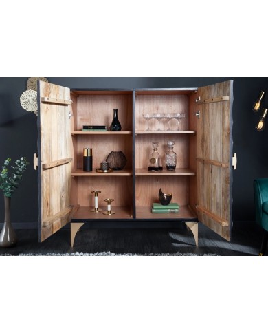Buffet haut 120 cm en bois de manguier noir 3D AMMONIS