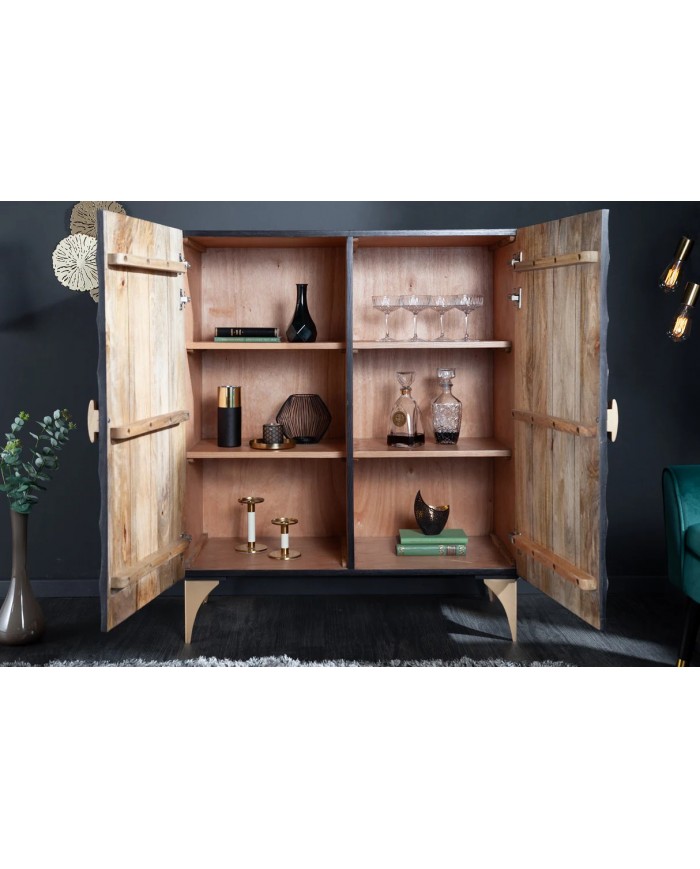 Buffet haut 120 cm en bois de manguier noir 3D AMMONIS