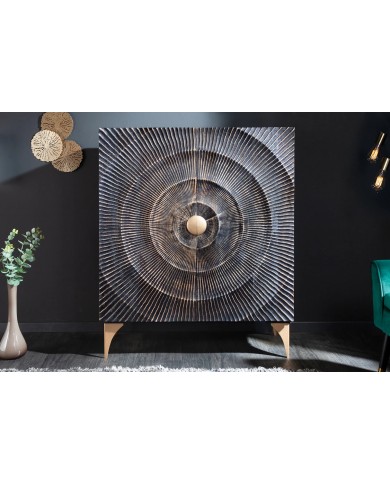 Buffet haut 120 cm en bois de manguier noir 3D AMMONIS
