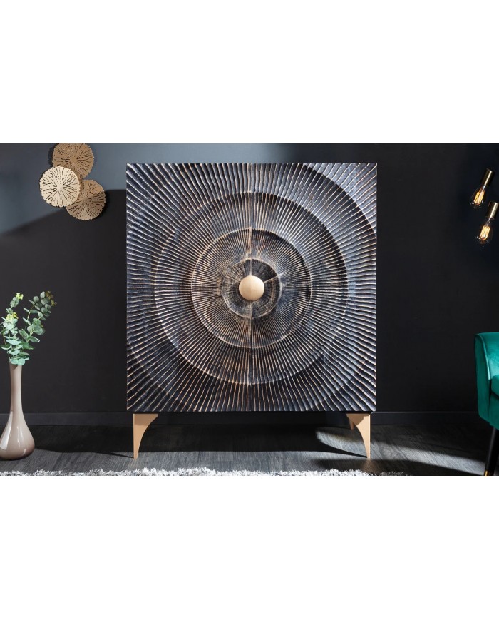 Buffet haut 120 cm en bois de manguier noir 3D AMMONIS
