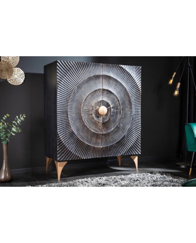 Buffet haut 120 cm en bois de manguier noir 3D AMMONIS