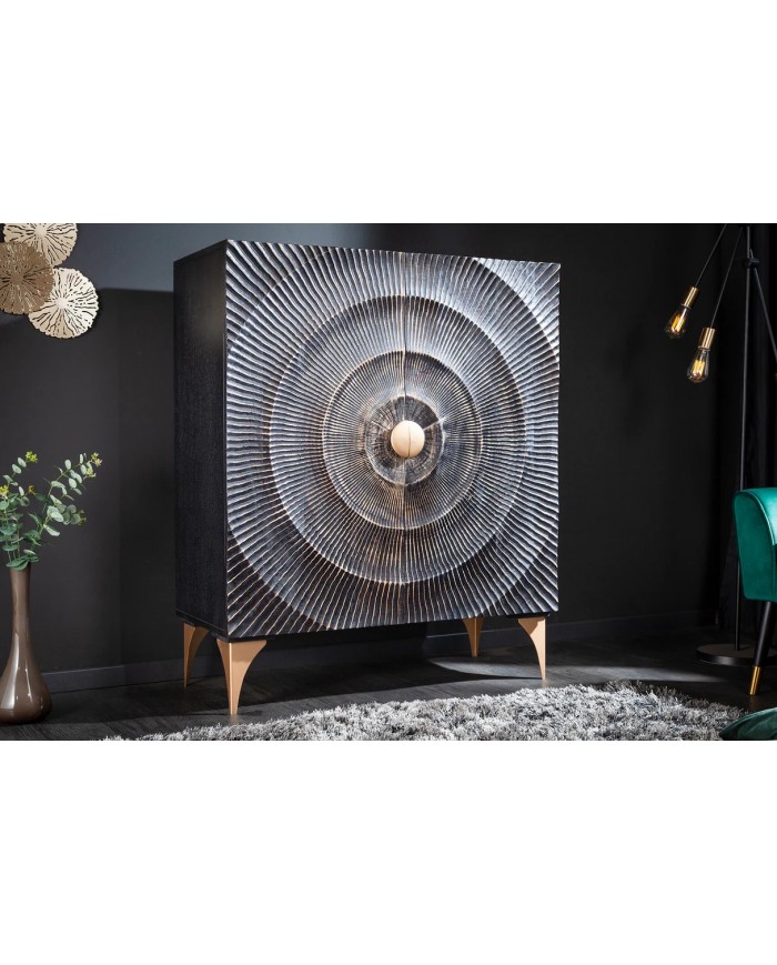 Buffet haut 120 cm en bois de manguier noir 3D AMMONIS
