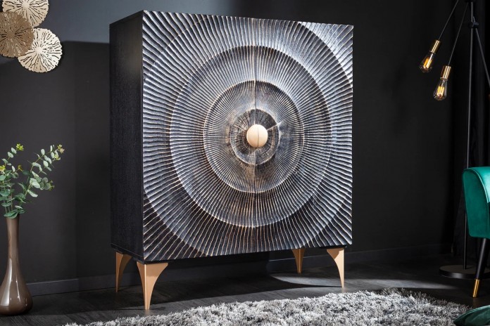 Buffet haut 120 cm en bois de manguier noir 3D AMMONIS