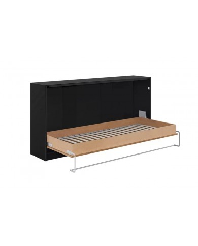 Armoire lit escamotable relevable horizontal 90x200 cm chêne lancelot et noir Premium