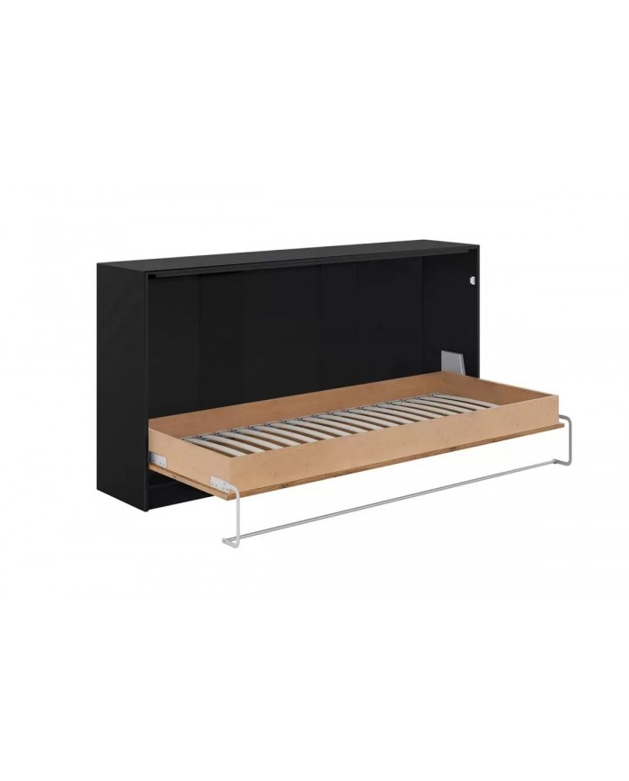 Armoire lit escamotable relevable horizontal 90x200 cm chêne lancelot et noir Premium