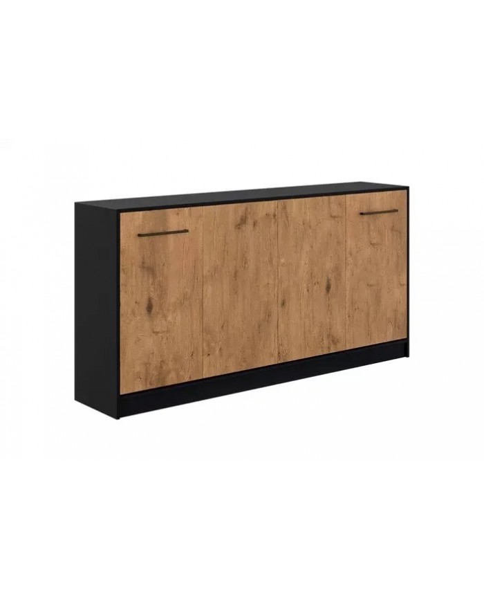 Armoire lit escamotable relevable horizontal 90x200 cm chêne lancelot et noir Premium