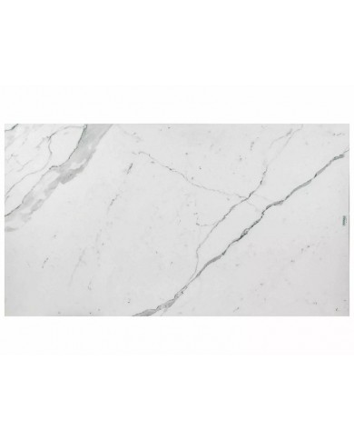 Table céramique blanc Statuario Venato effet marbre pieds MDF Noyer 200(rallonge 250)x98x76 cm - NOARA