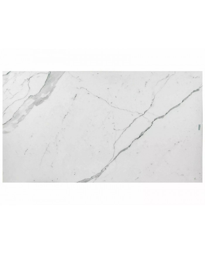 Table céramique blanc Statuario Venato effet marbre pieds MDF Noyer 200(rallonge 250)x98x76 cm - NOARA