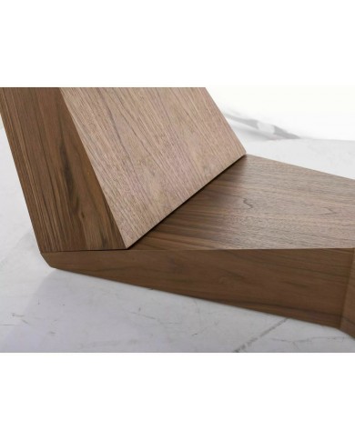Table céramique blanc Statuario Venato effet marbre pieds MDF Noyer 200(rallonge 250)x98x76 cm - NOARA
