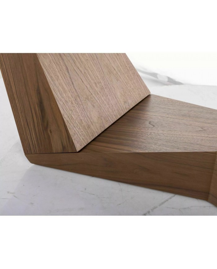 Table céramique blanc Statuario Venato effet marbre pieds MDF Noyer 200(rallonge 250)x98x76 cm - NOARA