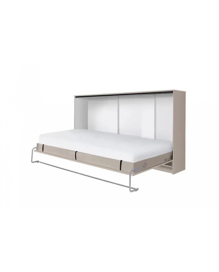 Armoire lit escamotable relevable horizontal 90x200 cm taupe Premium