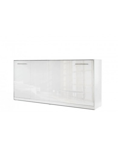 Armoire lit escamotable relevable vertical 90x200 cm blanc brillant Premium