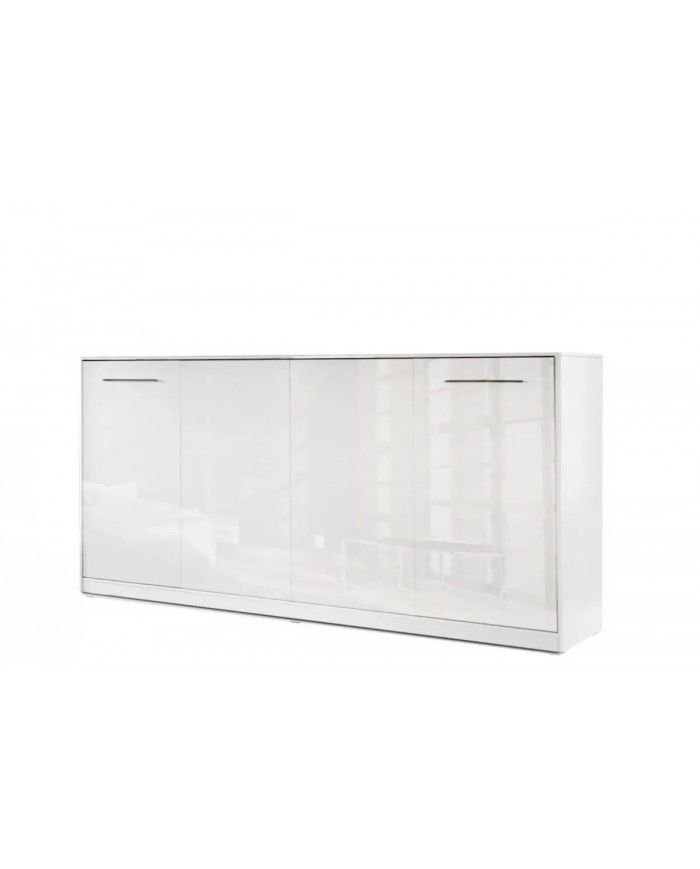 Armoire lit escamotable relevable vertical 90x200 cm blanc brillant Premium