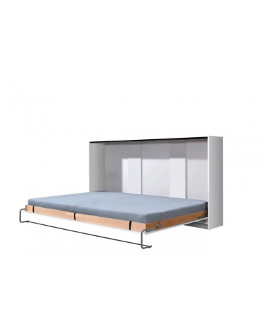 Armoire lit escamotable relevable vertical 90x200 cm blanc brillant Premium