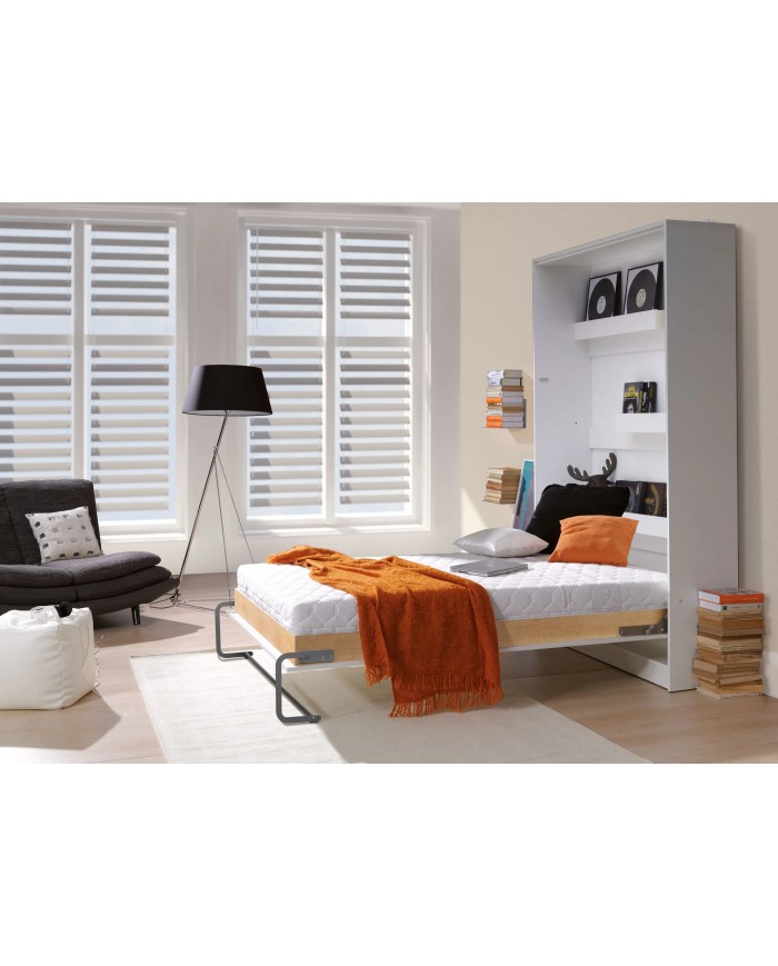 Armoire lit Escamotable relevable vertical 120x200 cm blanc mat Premium