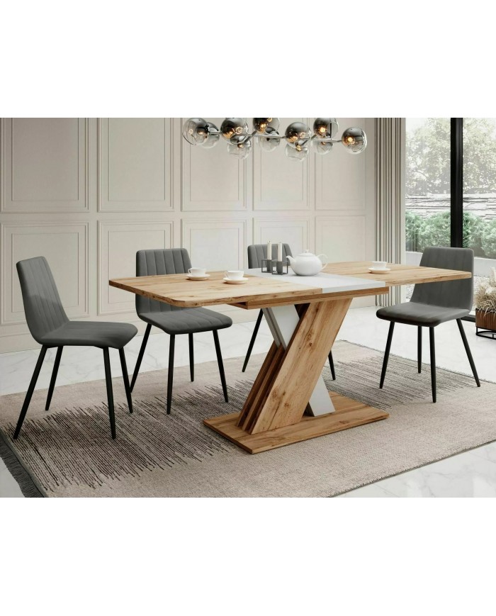 Table extensible chêne wotan et blanc mat 140-180 cm     Exol 100 € remise immédiate