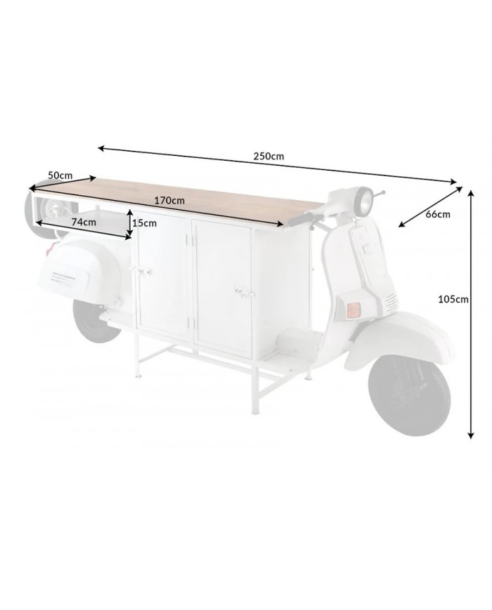 Bar scooter vintage plateau 250 cm manguier massif luxe STRADA 60