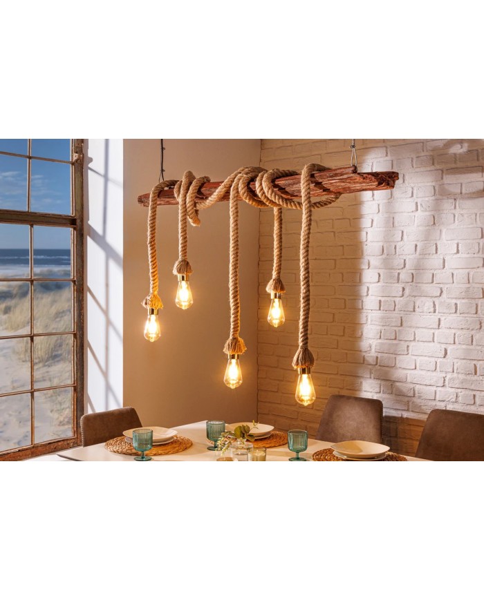 Lampe suspendue en corde et bois d'acacia recyclé naturel 110 cm CORDELIA