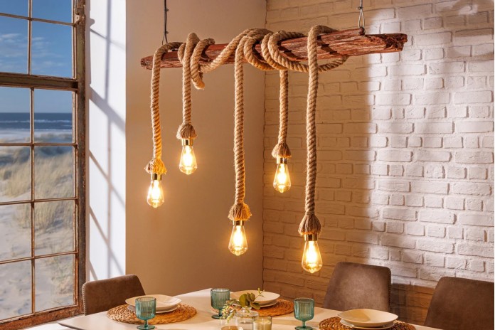 Lampe suspendue en corde et bois d'acacia recyclé naturel 110 cm CORDELIA