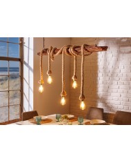 Lampe suspendue en corde et bois d'acacia recyclé naturel 110 cm CORDELIA