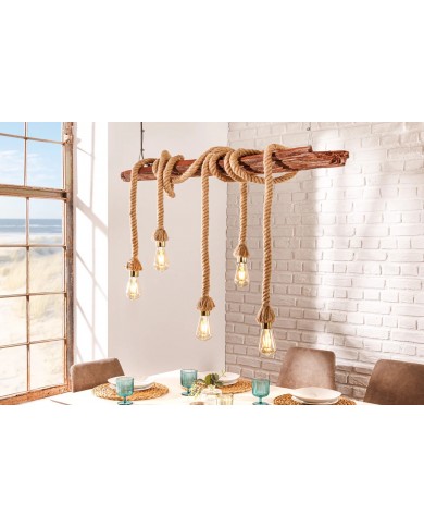 Lampe suspendue en corde et bois d'acacia recyclé naturel 110 cm CORDELIA