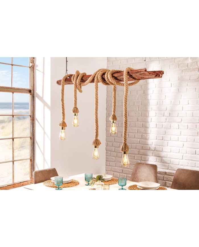 Lampe suspendue en corde et bois d'acacia recyclé naturel 110 cm CORDELIA