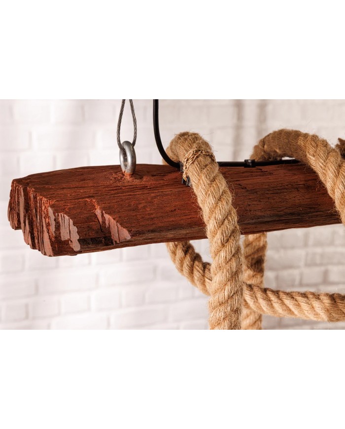 Lampe suspendue en corde et bois d'acacia recyclé naturel 110 cm CORDELIA