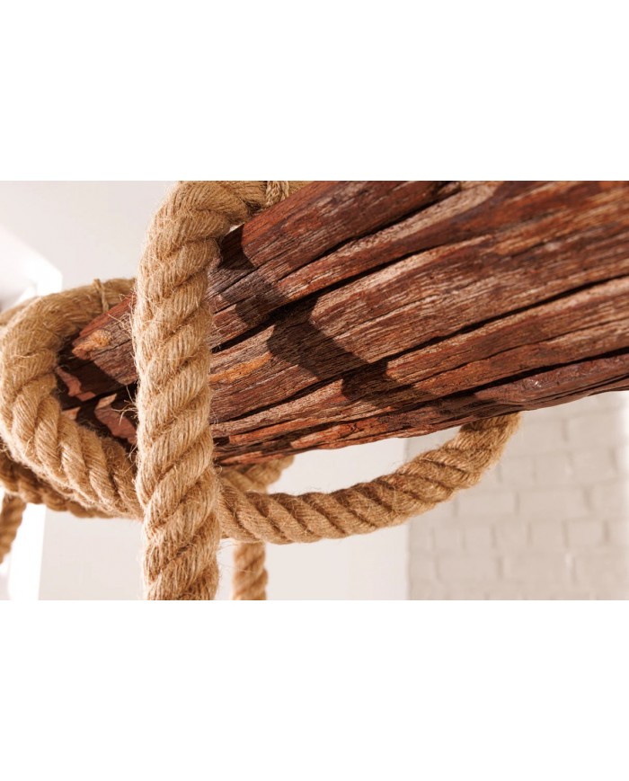 Lampe suspendue en corde et bois d'acacia recyclé naturel 110 cm CORDELIA